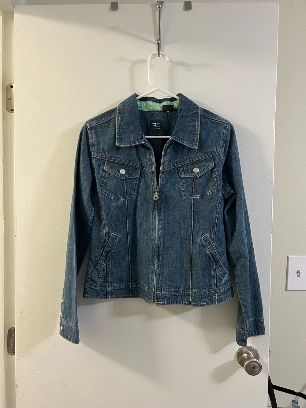 Vintage French Cuff Zip-Up Jean Jacket